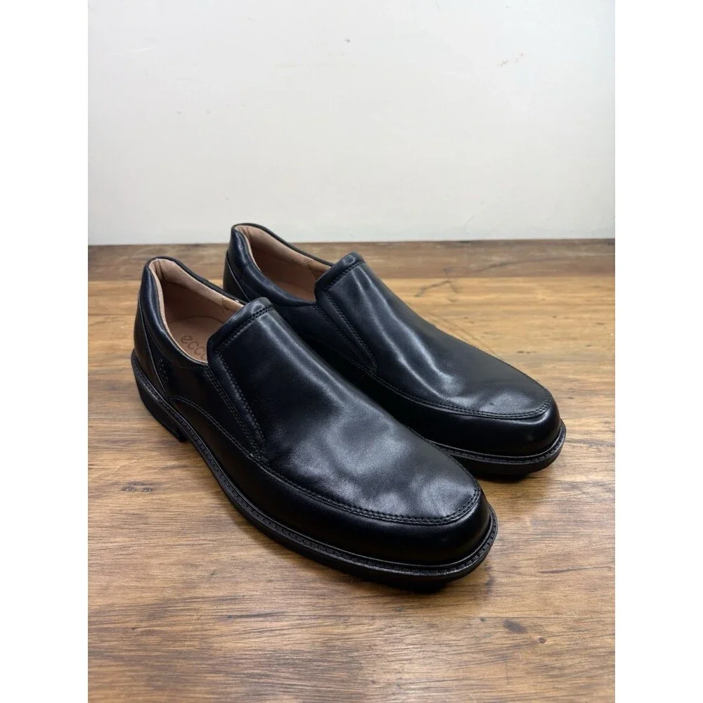 ECCO Holton Black Leather Loafer Apron Toe Slip On Dress Shoe Men's EU 46 US 12